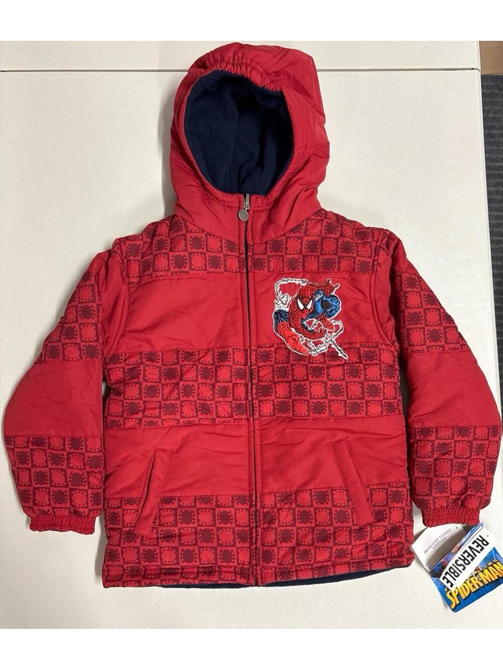 NWT- 2008 - Marvel Boys Spider-man REVERSIBLE Winter Coat with Hood- size 7